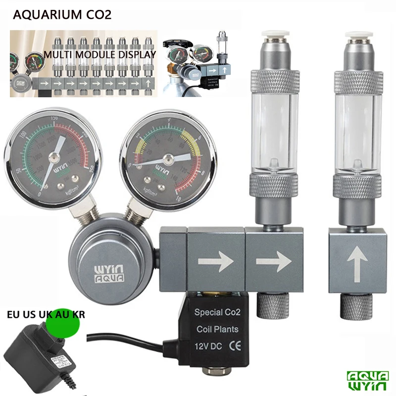 Co2 Regulator Dual Stage - Aquarium CO2-Regler mit Doppelmanometer, Magnetventil, Schnellanschluss,