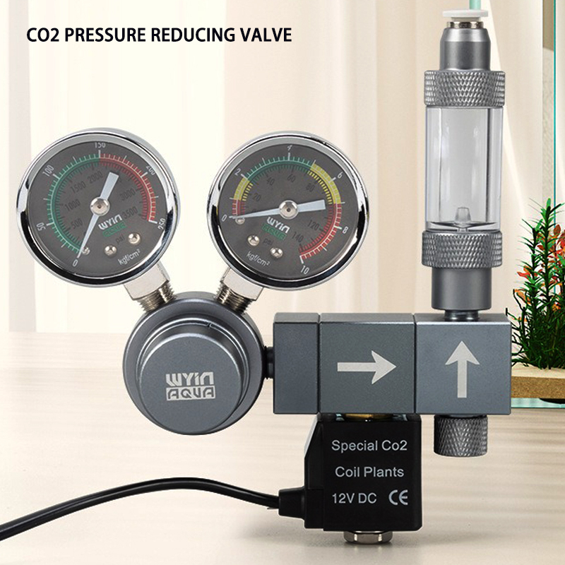 Co2 Regulator Dual Stage - Aquarium CO2-Regler mit Doppelmanometer, Magnetventil, Schnellanschluss,
