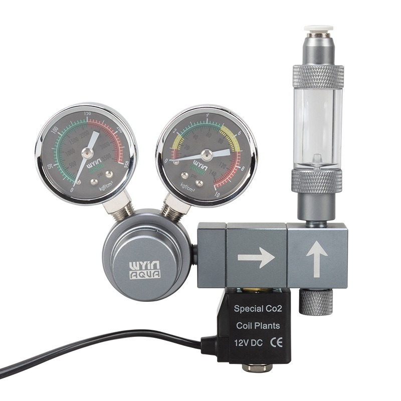 Co2 Regulator Dual Stage - Aquarium CO2-Regler mit Doppelmanometer, Magnetventil, Schnellanschluss,