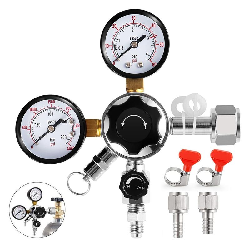 Co2 Regulator Dual Stage - CGA-320 Fassungsregler, zweistufiger Messgerät-CO2-Regler für Kegerator-Druckregler
